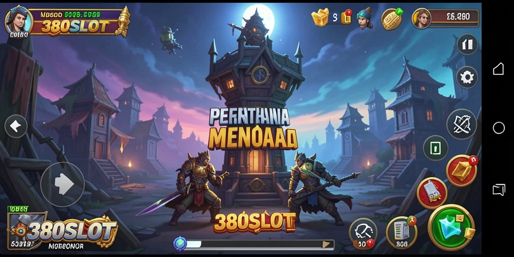 Tampilan gameplay seru di 380SLOT dengan menara yang menghalau musuh.