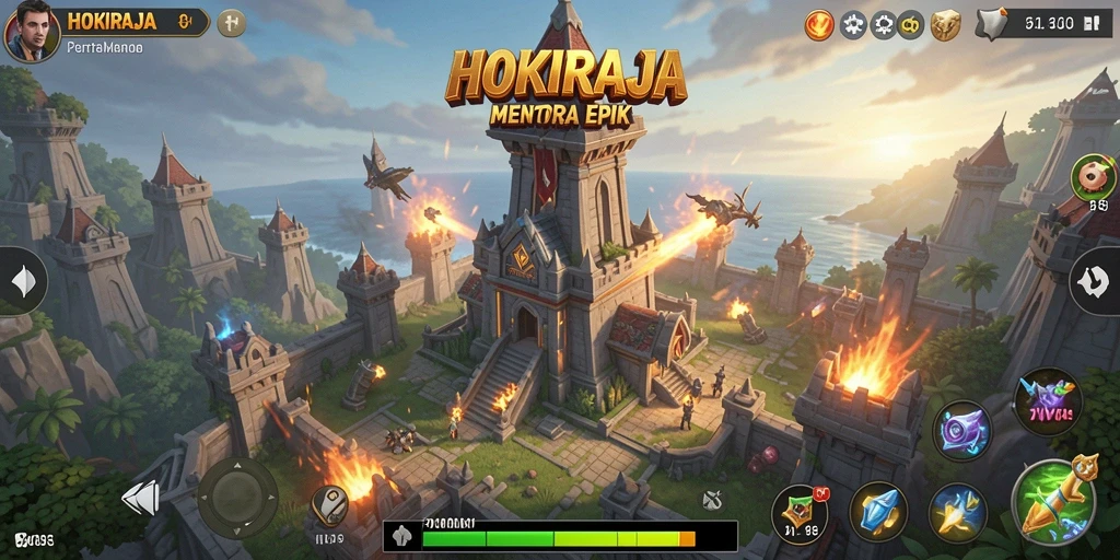 Screenshot gameplay HOKIRAJA menunjukkan strategi Tower Defense yang menarik.