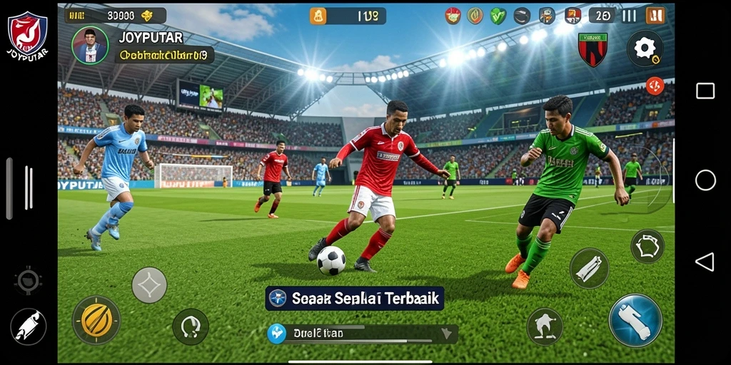 Tampilan gameplay menarik dari JOYPUTAR dengan aksi sepak bola dinamis.