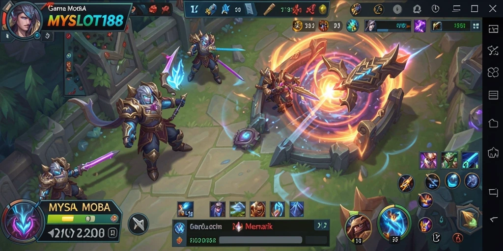 Screenshot MYSLOT188 menunjukkan aksi seru dalam pertarungan MOBA.