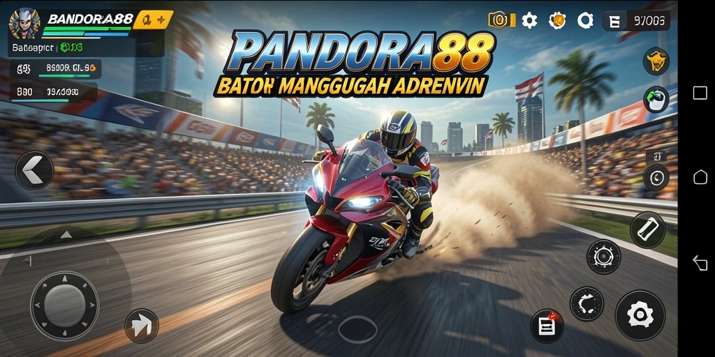 Tampilan gameplay PANDORA88 yang menarik dan penuh aksi balapan motor.