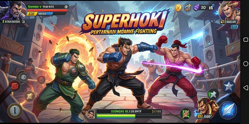 Screenshot SUPERHOKI menampilkan aksi pertarungan yang intens dan menegangkan.